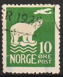 FRIMÆRKER NORGE | 1925 - AFA 110 - Polflyvning - 10 øre grøn - Stemplet